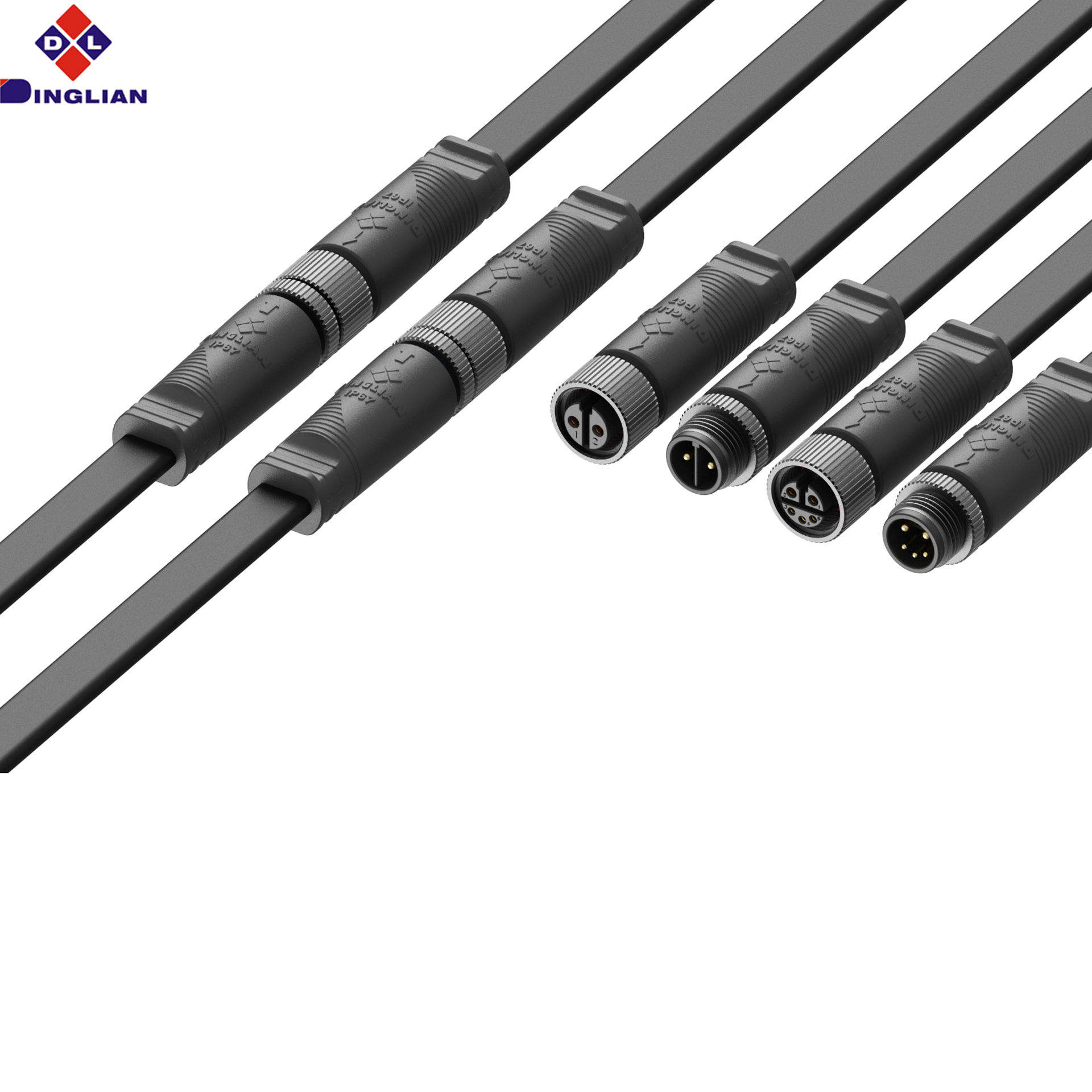 M12 3Pin Plug PA66 Material 2x0.75 Square Rubber Wire Strong Weather Resistance Waterproof Connector - Image 5